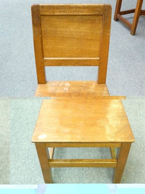 Lot 1717 - Six Robert "Mouseman" Thompson Oak Panel Back and Seat Chairs, on square section legs, joined...