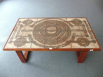 Lot 1733 - A Danish Tile Top Coffee Table, made up of twenty-eight 8" (20cm) rough glazed tiles, decorated...