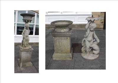 Lot 1737 - A Pair of Haddonstone Water Fountains, modelled as a boy and goat, and a boy and dog, each...