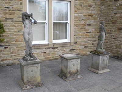 Lot 1745 - David Sharp: A Garden Figure of a Woman, on plinth base, 190cm high; Another Figure; and Two Plinth