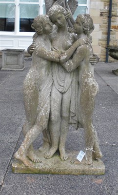 Lot 1752 - A Stone and Marble Effect Garden Ornament, The Three Graces, 102cm