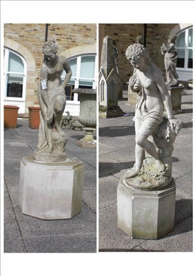 Lot 1756 - A Composition Garden Figure of a Nude Women, on plinth base, 144cm high; and A Stone and Marble...