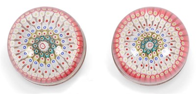 Lot 20 - A Matched Pair of Stourbridge Millefiori Paperweights, circa 1850-60, decorated with pink,...