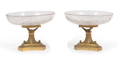 Lot 34 - A Pair of French Empire Style Ormolu and Glass Mounted Dessert Bowls, perhaps Baccarat, circa...