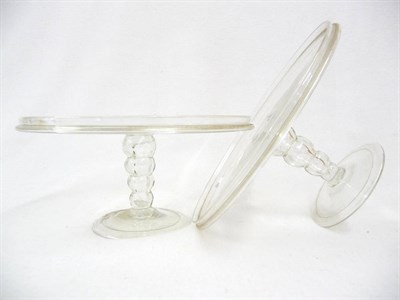 Lot 41 - A Pair of Glass Tazzas, 18th century, each with circular top, on a hollow quadruple compressed...