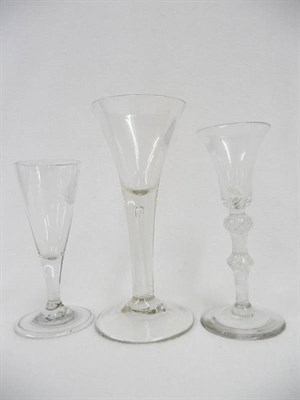 Lot 46 - A Wine Glass, circa 1740, the drawn trumpet bowl with teared stem, 18.6cm high; A Wine Glass, circa