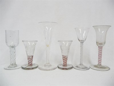 Lot 48 - A Group of Six Wine Glasses, including a Continental wine glass, late 18th century, the bell...