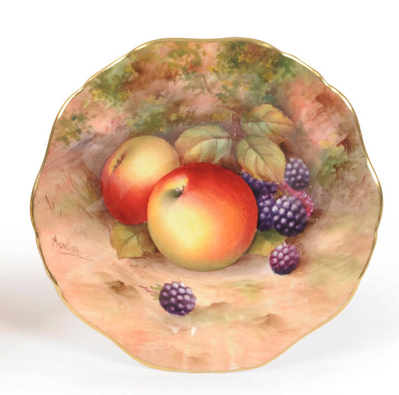 Lot 56 - A Royal Worcester Porcelain Fruit Painted Low Pedestal Dish, George Mosley, 1939, of waved...