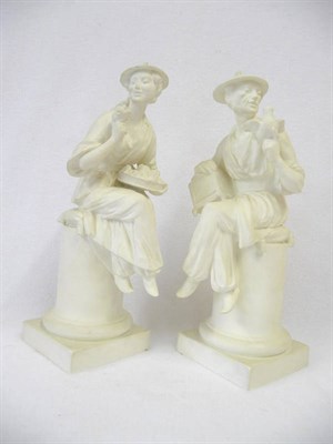 Lot 58 - A Pair of Royal Worcester White Bone China Chinoiserie Figures, L'Osieau and La Fleur, modelled...