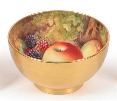 Lot 60 - A Royal Worcester Porcelain Fruit Painted Sugar Bowl, Edward Townsend, 1934, semi-ovoid, externally