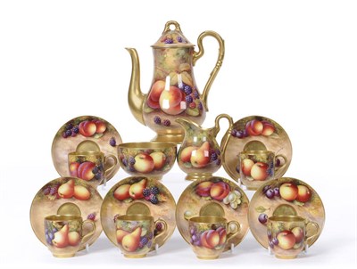 Lot 61 - A Royal Worcester Porcelain Fruit Painted Coffee Service, various artists, 1934, comprising...