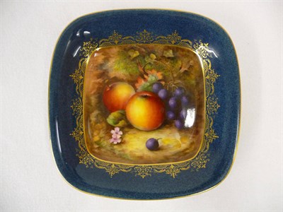 Lot 63 - A Royal Worcester Porcelain Fruit Painted Dessert Dish, William Dee, 1928, of rounded square...