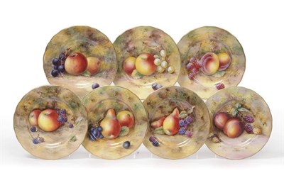 Lot 64 - A Composite Set of Seven Royal Worcester Porcelain Fruit Painted Tea Plates, various artists,...