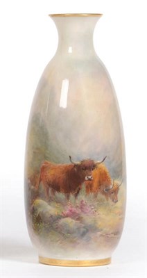 Lot 65 - A Royal Worcester Porcelain Highland Cattle Painted Vase, Harry Stinton, 1924, of slender ovoid...