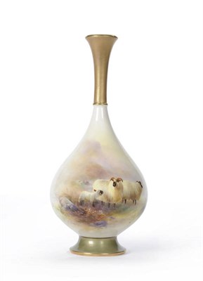 Lot 75 - A Royal Worcester Porcelain Sheep Painted Vase, Harry Davis, 1900, of slender baluster shape,...