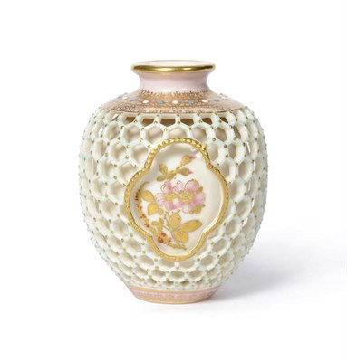 Lot 78 - A Worcester Porcelain Reticulated Small Vase, late 19th century, of ovoid shape, the hexagonal...