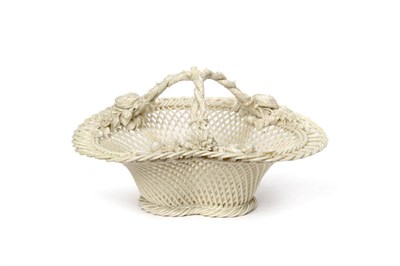 Lot 82 - A Belleek Encrusted White Porcelain Trilobed Basket, First Period, with repeat looped edge over...