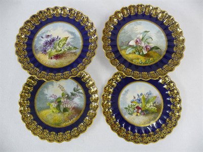 Lot 92 - A Spode Copeland Porcelain Botanical Four Piece Part Dessert Service, late 19th century, comprising