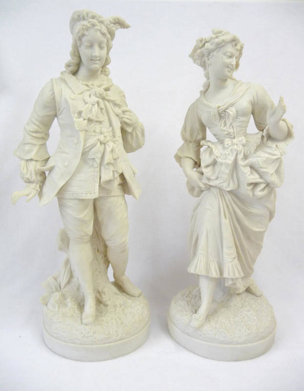 Lot 93 - A Pair of Parian Figures of a Young Gentleman and His Female Partner, circa 1850, he stands...