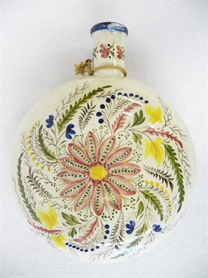 Lot 104 - A Polychrome Painted Pearlware Flask, circa 1830, probably North East, of flattened spherical form