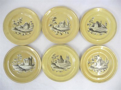 Lot 105 - A Set of Six Thomas Lakin & Co Drab Glazed Earthenware Dessert Plates, circa 1815, each cold...