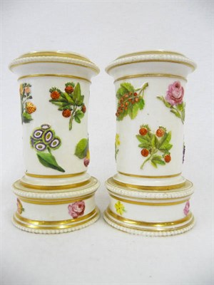 Lot 112 - A Pair of Spode Porcelain Spill Vases, circa 1825, cylindrical, decorated in relief with...