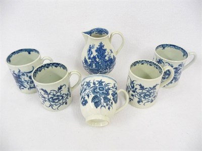 Lot 115 - A Pair of Worcester Blue and White Mansfield Pattern Small Mugs, circa 1770, cylindrical, C...