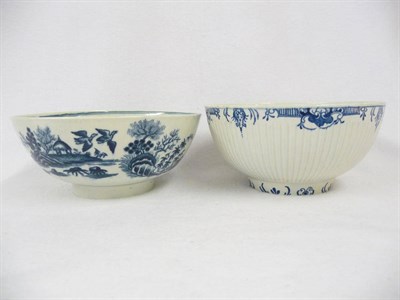 Lot 118 - A Worcester Blue and White Painted Slop Bowl, circa 1770, gadrooned, circular, the borders and...