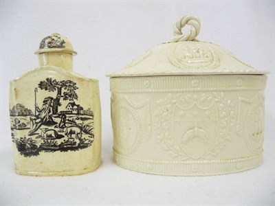 Lot 120 - A Transfer Printed Creamware Pottery Tea Canister and Cover, circa 1780, swept-shouldered...