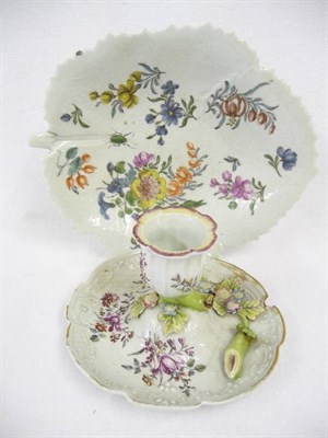 Lot 121 - An English Porcelain Polychrome Painted Leaf Dish, circa 1760-70, with naturalistic veining,...