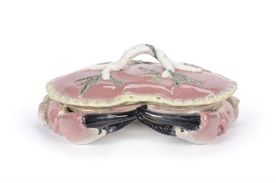 Lot 126 - A Majolica Pottery Crab-Form Sauce Tureen, 20th Century, the realistically modelled crustacean with