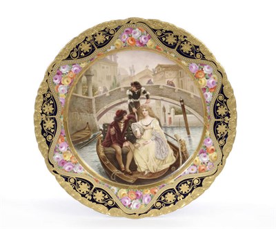 Lot 128 - A Bauer, Rosenthal & Co Porcelain Painted Cabinet Plate Venedig, circa 1900, the waved rim...