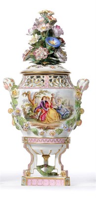 Lot 131 - A Carl Thieme Encrusted Porcelain Pot Pourri Vase and Cover, circa 1870, the pierced and gently...