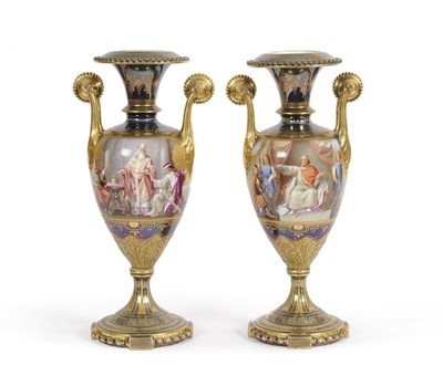 Lot 132 - A Pair of German "Vienna" Painted Porcelain Pedestal Vases, circa 1870, of baluster shape with...