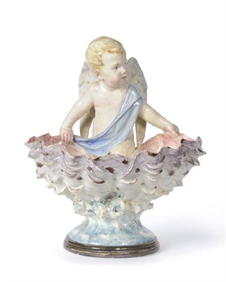 Lot 133 - Theodore Deck (Guebwiller, France, 1823-1891): A Faience Shell and Putto Table Centrepiece,...