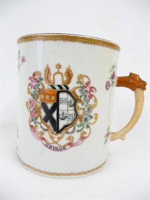 Lot 136 - A Porcelain Armorial Mug in Chinese Export Style, probably Samson of Paris, circa 1890,...