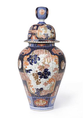 Lot 149 - A Japanese Imari Porcelain Large Fluted Vase and Cover, Meiji Period (1868-1912), the domed...