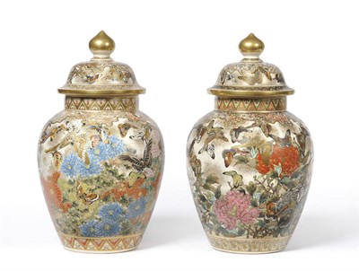 Lot 150 - A Near Pair of Japanese Earthenware Vases and Covers, circa 1900, of ovoid shape, the domed...