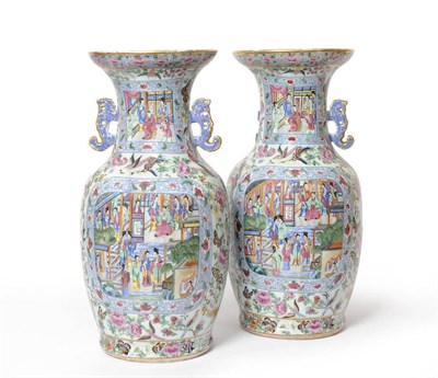 Lot 151 - A Pair of Chinese Porcelain Canton Decorated Two-Handled Baluster Vases, circa 1870, each with...