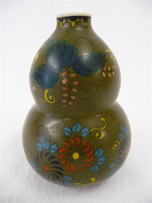 Lot 153 - A Japanese Porcelain and Cloisonné Enamel Decorated Double Gourd Vase, Meiji Period (1868-1912)