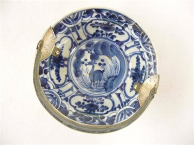 Lot 158 - A Japanese Arita Blue and White Porcelain Small Bowl, circa 1720, with later Dutch Silver...