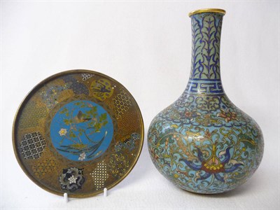 Lot 162 - A Chinese Cloisonne Bottle Vase, Qing Dynasty, late 18th/early 19th century, the neck worked with a