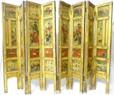 Lot 163 - A Chinese Painted Soapstone Mounted Eight-Fold Table/Firescreen, circa 1880, each slim...