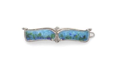 Lot 189 - An Art Nouveau Silver Enamelled Hair Clip, the shaped clip enamelled with blue and green...