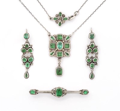 Lot 193 - A Suite of Arts and Crafts Silver and Green Paste Jewellery, by Arthur & Georgie Gaskin, comprising