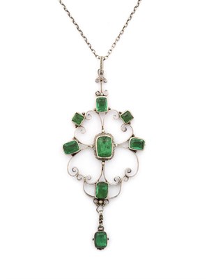 Lot 194 - An Arts and Crafts Silver and Green Paste Pendant, by Arthur & Georgie Gaskin, the foil backed...