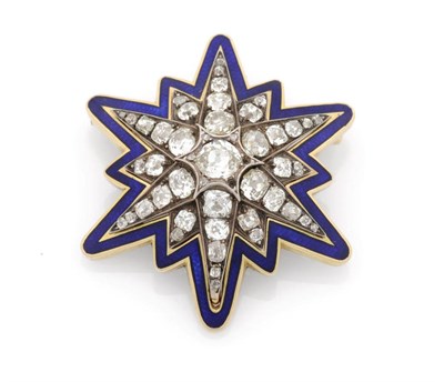 Lot 209 - A Victorian Diamond Cluster Brooch, old cut diamonds set in a star formation sit within a...