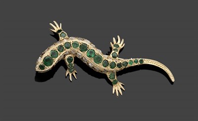 Lot 316 - An Emerald and Diamond Lizard Brooch, the body of the lizard set with round cut graduated...