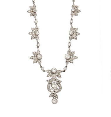 Lot 330 - A Diamond Necklace, millegrain set round brilliant cut diamonds in shaped settings form a classical