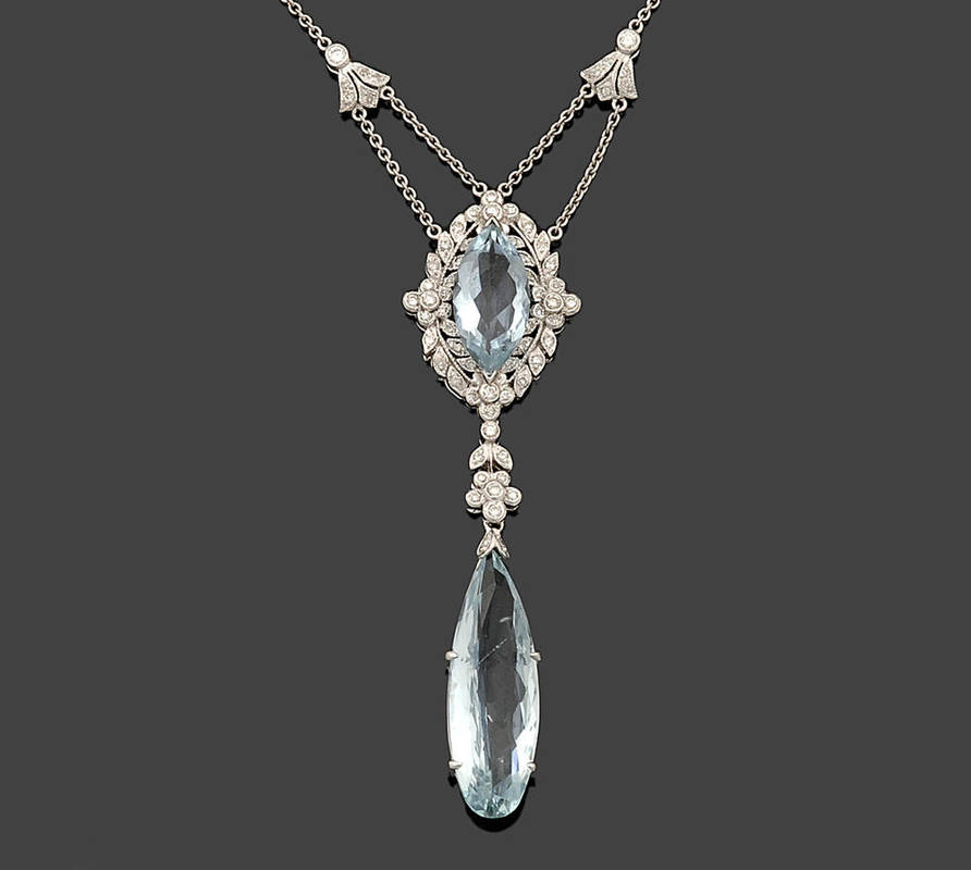 Bunny  diamond and Aquamarine Necklace